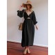 Original A-Line Loose Hollow Solid Color V-Neck Midi Dresses Original A-Line Loose Hollow Solid Color V-Neck Midi Dresses