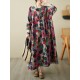 Flower Print Pockets Split-Joint Long Sleeves Loose Round-Neck Midi Dresses Flower Print Pockets Split-Joint Long Sleeves Loose Round-Neck Midi Dresses