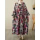Flower Print Pockets Split-Joint Long Sleeves Loose Round-Neck Midi Dresses Flower Print Pockets Split-Joint Long Sleeves Loose Round-Neck Midi Dresses