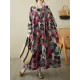 Flower Print Pockets Split-Joint Long Sleeves Loose Round-Neck Midi Dresses Flower Print Pockets Split-Joint Long Sleeves Loose Round-Neck Midi Dresses