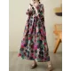 Flower Print Pockets Split-Joint Long Sleeves Loose Round-Neck Midi Dresses Flower Print Pockets Split-Joint Long Sleeves Loose Round-Neck Midi Dresses