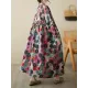 Flower Print Pockets Split-Joint Long Sleeves Loose Round-Neck Midi Dresses Flower Print Pockets Split-Joint Long Sleeves Loose Round-Neck Midi Dresses