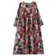 Flower Print Pockets Split-Joint Long Sleeves Loose Round-Neck Midi Dresses Flower Print Pockets Split-Joint Long Sleeves Loose Round-Neck Midi Dresses