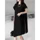 Loose Short Sleeves Asymmetric Zipper Round-Neck Dresses Midi Dresses Loose Short Sleeves Asymmetric Zipper Round-Neck Dresses Midi Dresses