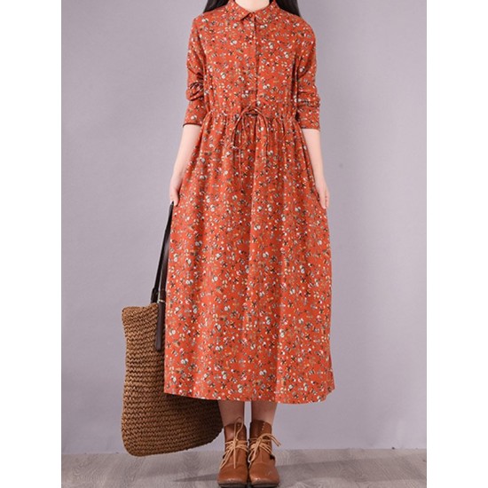 Original Lapel Frenum Floral Printed Midi Dress Original Lapel Frenum Floral Printed Midi Dress
