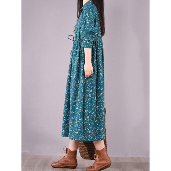 Original Lapel Frenum Floral Printed Midi Dress Original Lapel Frenum Floral Printed Midi Dress