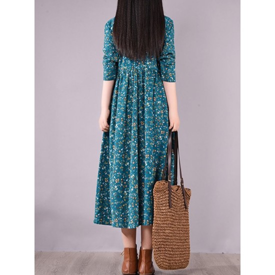 Original Lapel Frenum Floral Printed Midi Dress Original Lapel Frenum Floral Printed Midi Dress