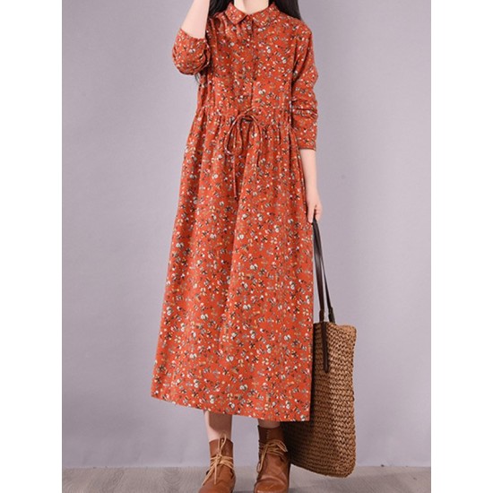 Original Lapel Frenum Floral Printed Midi Dress Original Lapel Frenum Floral Printed Midi Dress
