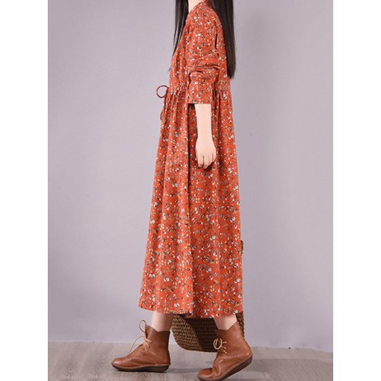 Original Lapel Frenum Floral Printed Midi Dress Original Lapel Frenum Floral Printed Midi Dress