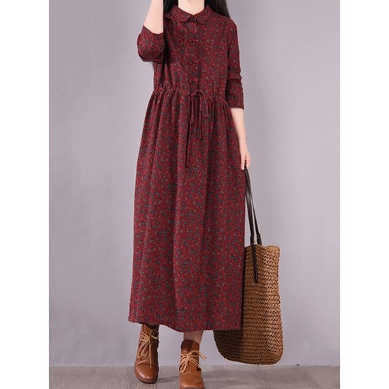 Original Lapel Frenum Floral Printed Midi Dress Original Lapel Frenum Floral Printed Midi Dress