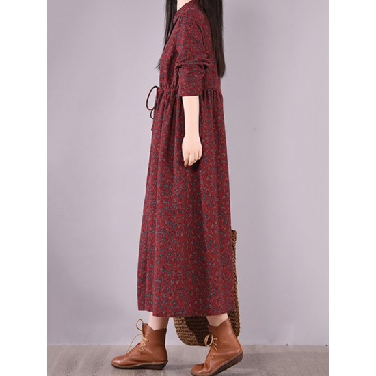 Original Lapel Frenum Floral Printed Midi Dress Original Lapel Frenum Floral Printed Midi Dress