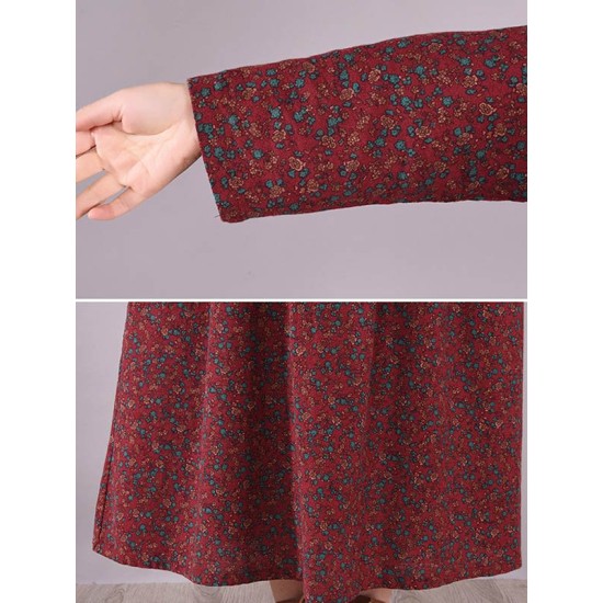 Original Lapel Frenum Floral Printed Midi Dress Original Lapel Frenum Floral Printed Midi Dress