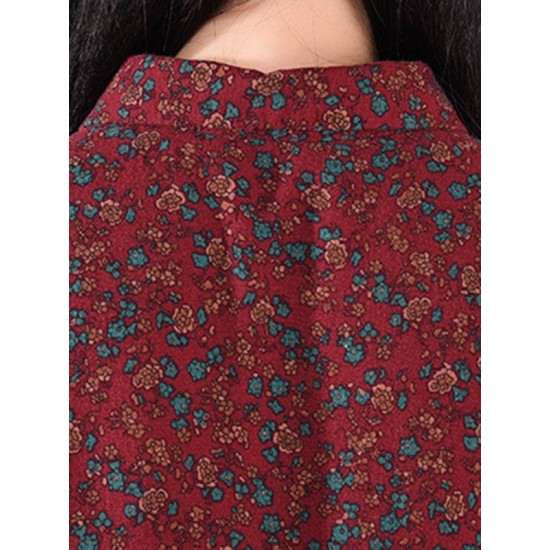 Original Lapel Frenum Floral Printed Midi Dress Original Lapel Frenum Floral Printed Midi Dress