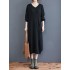 Loose Casual Solid Color V-Neck Long Sleeves Knitted Midi Dress