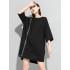Original Black Zipper Batwing Sleeve Round-Neck Mini Dress