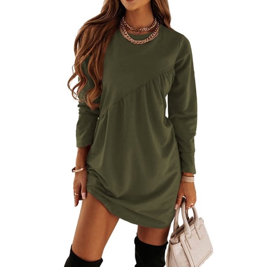 Casual Loose Long Sleeves Solid Color Round-Neck Mini Dresses Casual Loose Long Sleeves Solid Color Round-Neck Mini Dresses