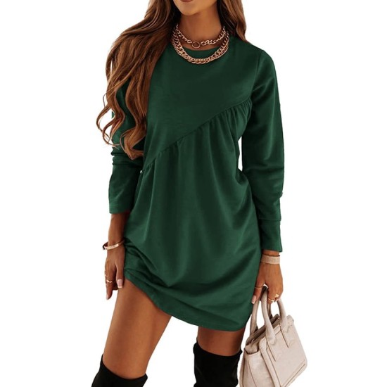 Casual Loose Long Sleeves Solid Color Round-Neck Mini Dresses Casual Loose Long Sleeves Solid Color Round-Neck Mini Dresses