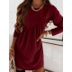 Casual Loose Long Sleeves Solid Color Round-Neck Mini Dresses Casual Loose Long Sleeves Solid Color Round-Neck Mini Dresses