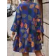 Leaves Print Pleated Split-Joint A-Line Flared Sleeves V-Neck Mini Dresses Leaves Print Pleated Split-Joint A-Line Flared Sleeves V-Neck Mini Dresses