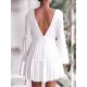 Backless Elasticity Pleated Solid Color Split-Joint A-Line Long Sleeves Deep V-Neck Mini Dresses Backless Elasticity Pleated Solid Color Split-Joint A-Line Long Sleeves Deep V-Neck Mini Dresses