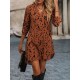 Leopard High-Low Long Sleeves V-Neck Mini Dresses Leopard High-Low Long Sleeves V-Neck Mini Dresses