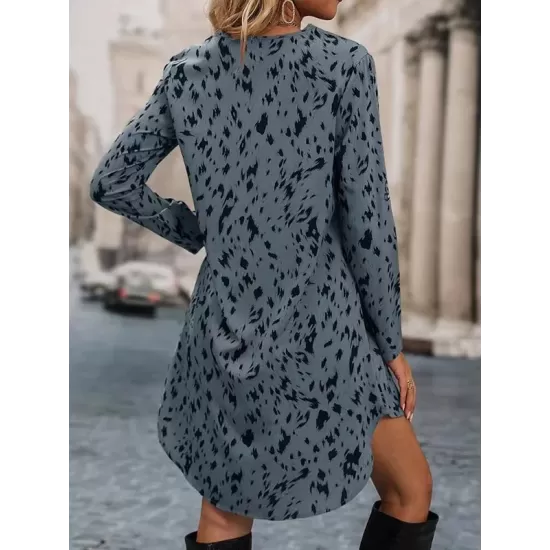 Leopard High-Low Long Sleeves V-Neck Mini Dresses Leopard High-Low Long Sleeves V-Neck Mini Dresses