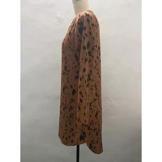 Leopard High-Low Long Sleeves V-Neck Mini Dresses Leopard High-Low Long Sleeves V-Neck Mini Dresses