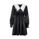 Elasticity Pleated Split-Joint Loose Puff Sleeves Peter Pan Collar Mini Dresses Elasticity Pleated Split-Joint Loose Puff Sleeves Peter Pan Collar Mini Dresses