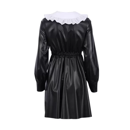 Elasticity Pleated Split-Joint Loose Puff Sleeves Peter Pan Collar Mini Dresses Elasticity Pleated Split-Joint Loose Puff Sleeves Peter Pan Collar Mini Dresses