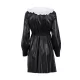 Elasticity Pleated Split-Joint Loose Puff Sleeves Peter Pan Collar Mini Dresses Elasticity Pleated Split-Joint Loose Puff Sleeves Peter Pan Collar Mini Dresses