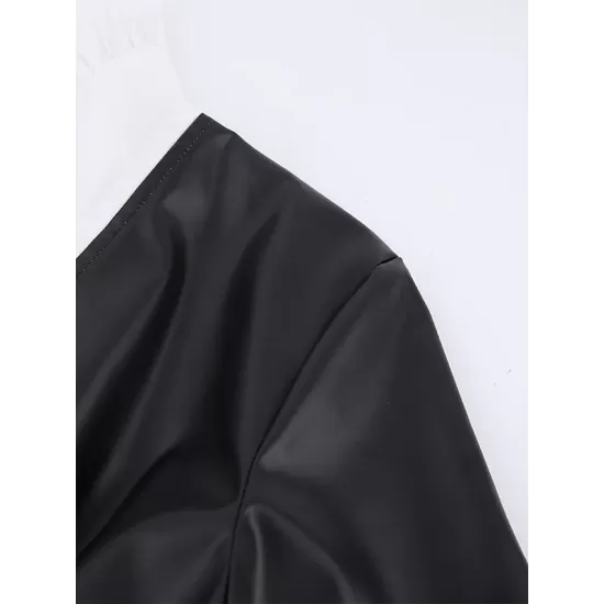 Elasticity Pleated Split-Joint Loose Puff Sleeves Peter Pan Collar Mini Dresses Elasticity Pleated Split-Joint Loose Puff Sleeves Peter Pan Collar Mini Dresses