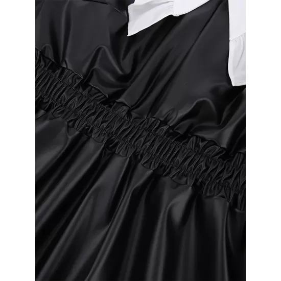 Elasticity Pleated Split-Joint Loose Puff Sleeves Peter Pan Collar Mini Dresses Elasticity Pleated Split-Joint Loose Puff Sleeves Peter Pan Collar Mini Dresses