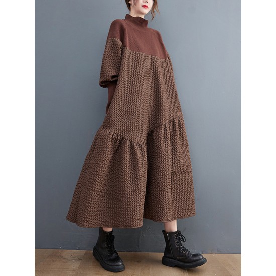 Casual Long Sleeves Loose Split-Joint Jacquard High-Neck Sweater Dresses Casual Long Sleeves Loose Split-Joint Jacquard High-Neck Sweater Dresses