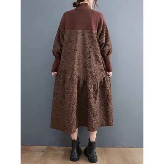 Casual Long Sleeves Loose Split-Joint Jacquard High-Neck Sweater Dresses Casual Long Sleeves Loose Split-Joint Jacquard High-Neck Sweater Dresses