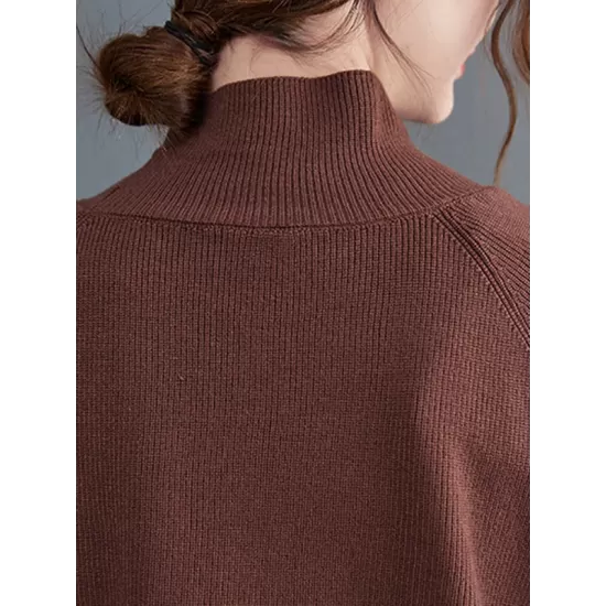 Casual Long Sleeves Loose Split-Joint Jacquard High-Neck Sweater Dresses Casual Long Sleeves Loose Split-Joint Jacquard High-Neck Sweater Dresses