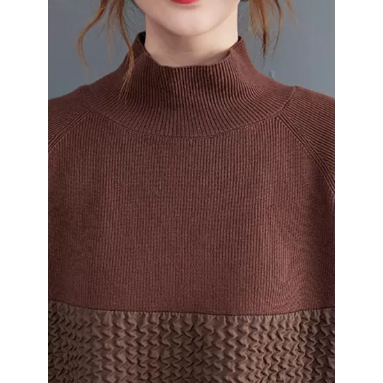 Casual Long Sleeves Loose Split-Joint Jacquard High-Neck Sweater Dresses Casual Long Sleeves Loose Split-Joint Jacquard High-Neck Sweater Dresses