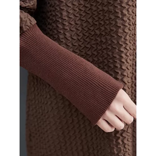 Casual Long Sleeves Loose Split-Joint Jacquard High-Neck Sweater Dresses Casual Long Sleeves Loose Split-Joint Jacquard High-Neck Sweater Dresses