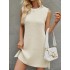 Solid Color Split-Joint Tied Waist Loose Sleeveless Round-Neck Sweater Dresses Mini Dresses