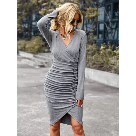 Casual Wrap Solid Color V-Neck Dress Casual Wrap Solid Color V-Neck Dress