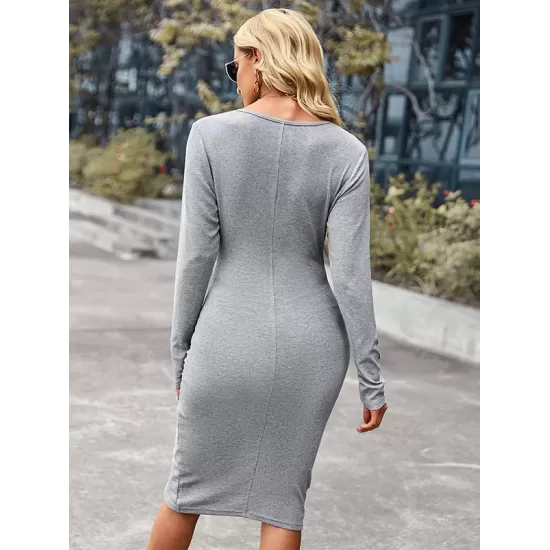 Casual Wrap Solid Color V-Neck Dress Casual Wrap Solid Color V-Neck Dress