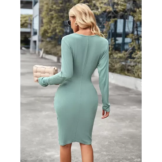Casual Wrap Solid Color V-Neck Dress Casual Wrap Solid Color V-Neck Dress