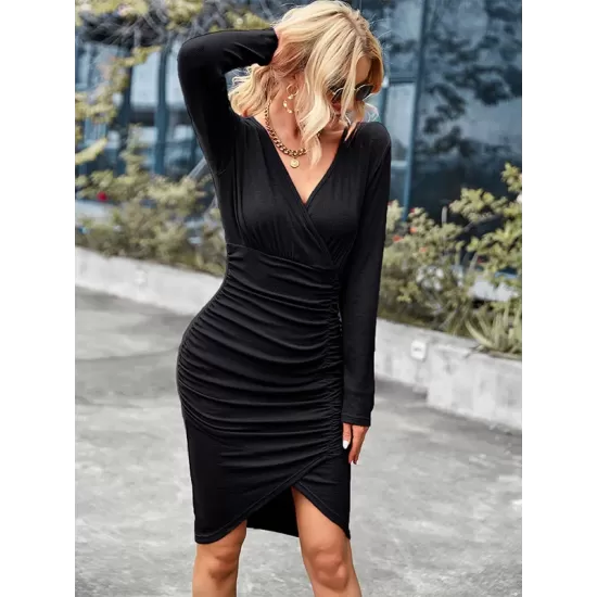 Casual Wrap Solid Color V-Neck Dress Casual Wrap Solid Color V-Neck Dress