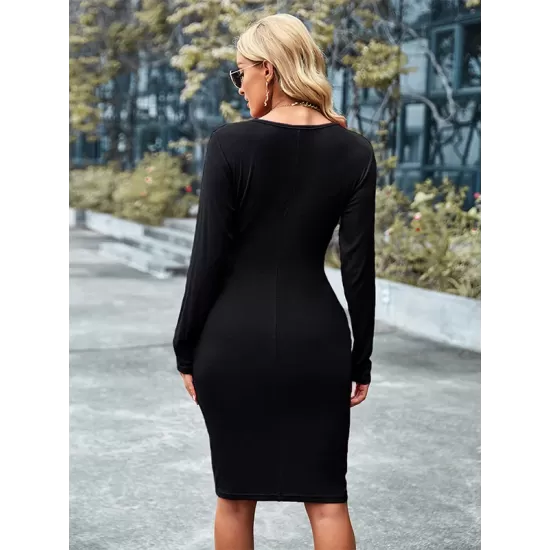 Casual Wrap Solid Color V-Neck Dress Casual Wrap Solid Color V-Neck Dress
