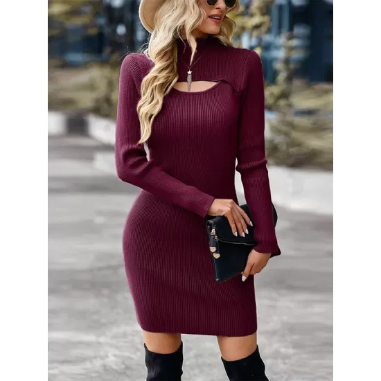 Casual Wrap Solid Color High-Neck Dress Casual Wrap Solid Color High-Neck Dress