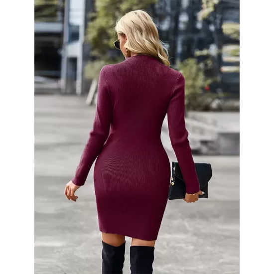 Casual Wrap Solid Color High-Neck Dress Casual Wrap Solid Color High-Neck Dress