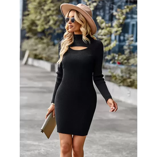Casual Wrap Solid Color High-Neck Dress Casual Wrap Solid Color High-Neck Dress