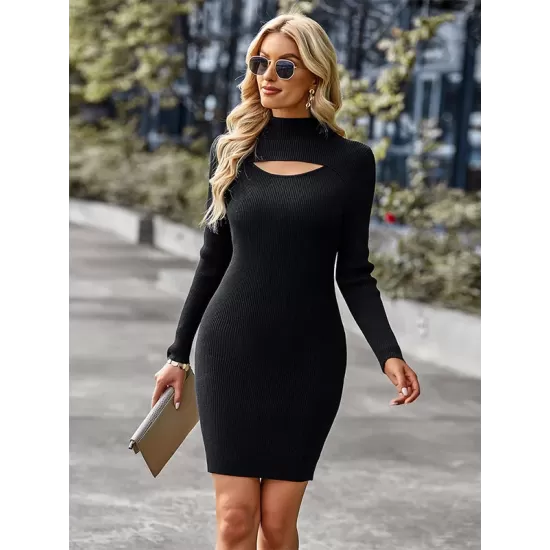 Casual Wrap Solid Color High-Neck Dress Casual Wrap Solid Color High-Neck Dress