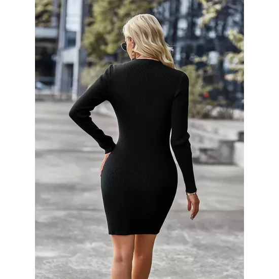 Casual Wrap Solid Color High-Neck Dress Casual Wrap Solid Color High-Neck Dress