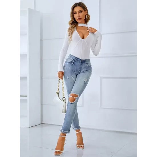 Casual Wrap Long Sleeves Solid Deep V-Neck Bodysuit Casual Wrap Long Sleeves Solid Deep V-Neck Bodysuit
