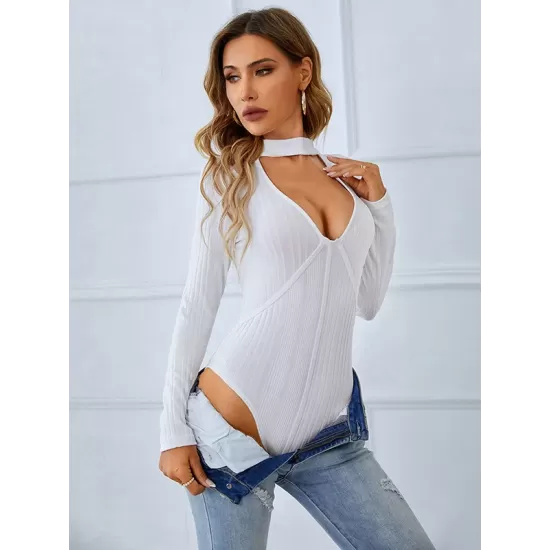 Casual Wrap Long Sleeves Solid Deep V-Neck Bodysuit Casual Wrap Long Sleeves Solid Deep V-Neck Bodysuit
